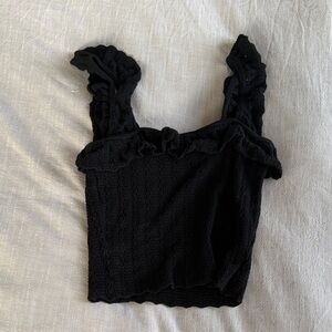 Zara Black Knit Ruffle Crop Top